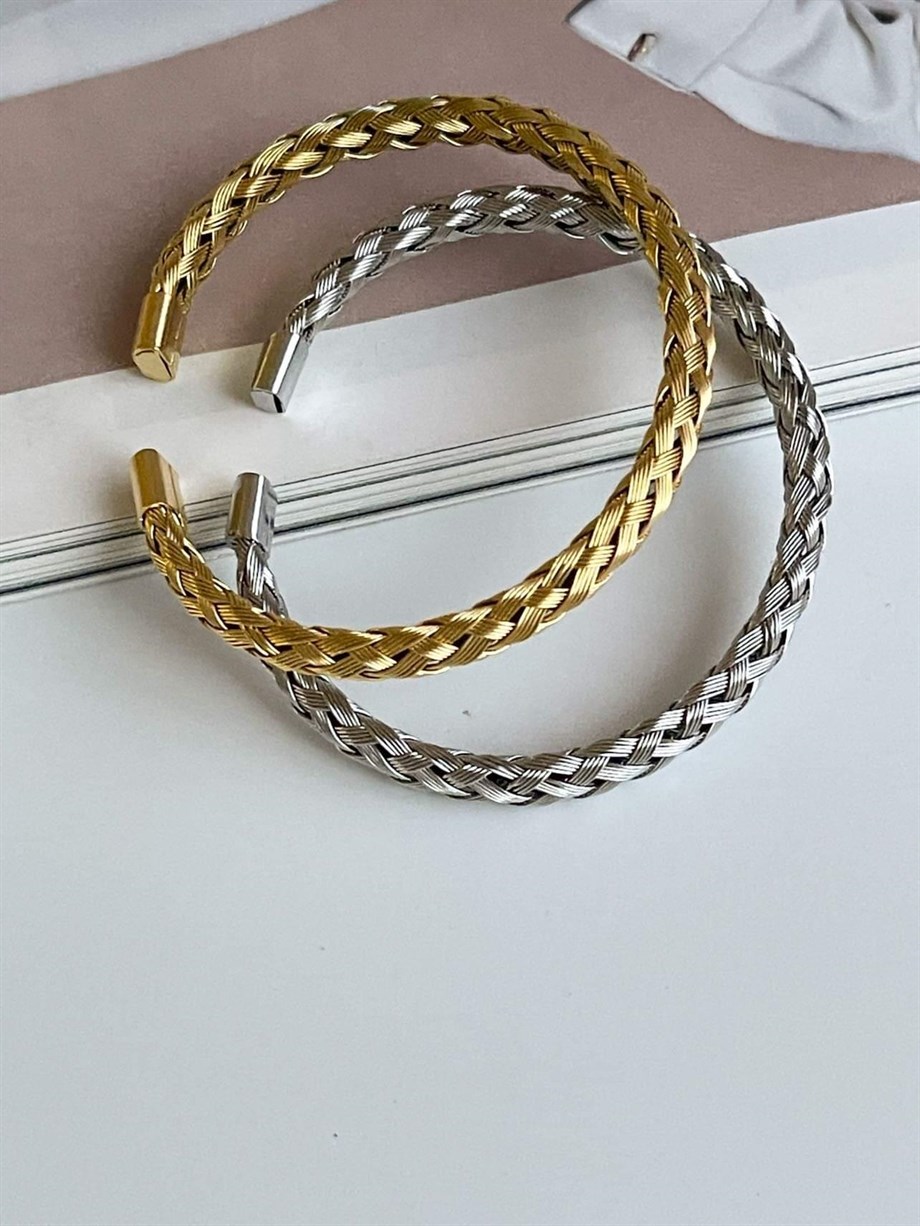 Çelik Gold Renk Örgü Bilezik