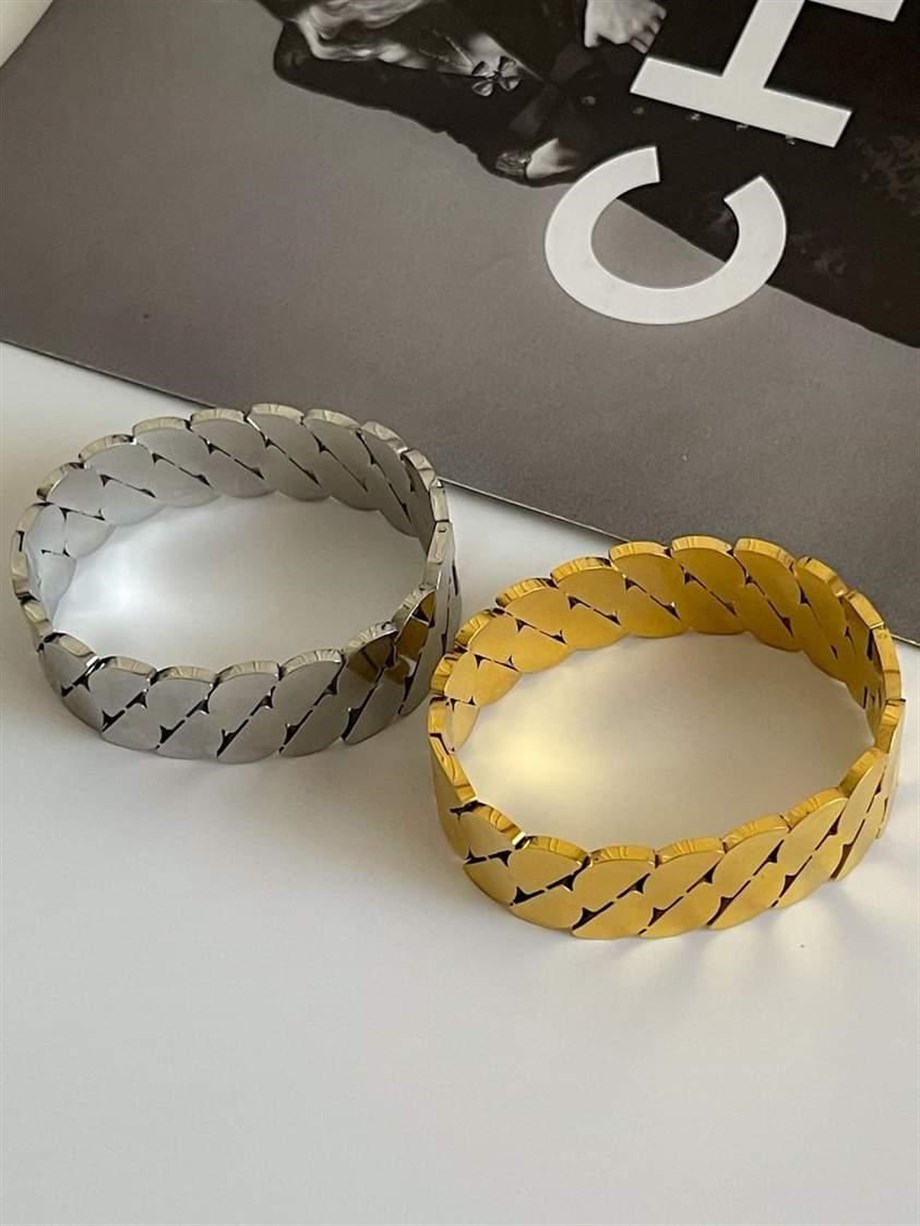 Çelik Gold Renk Örgü Kelepçe Bileklik 