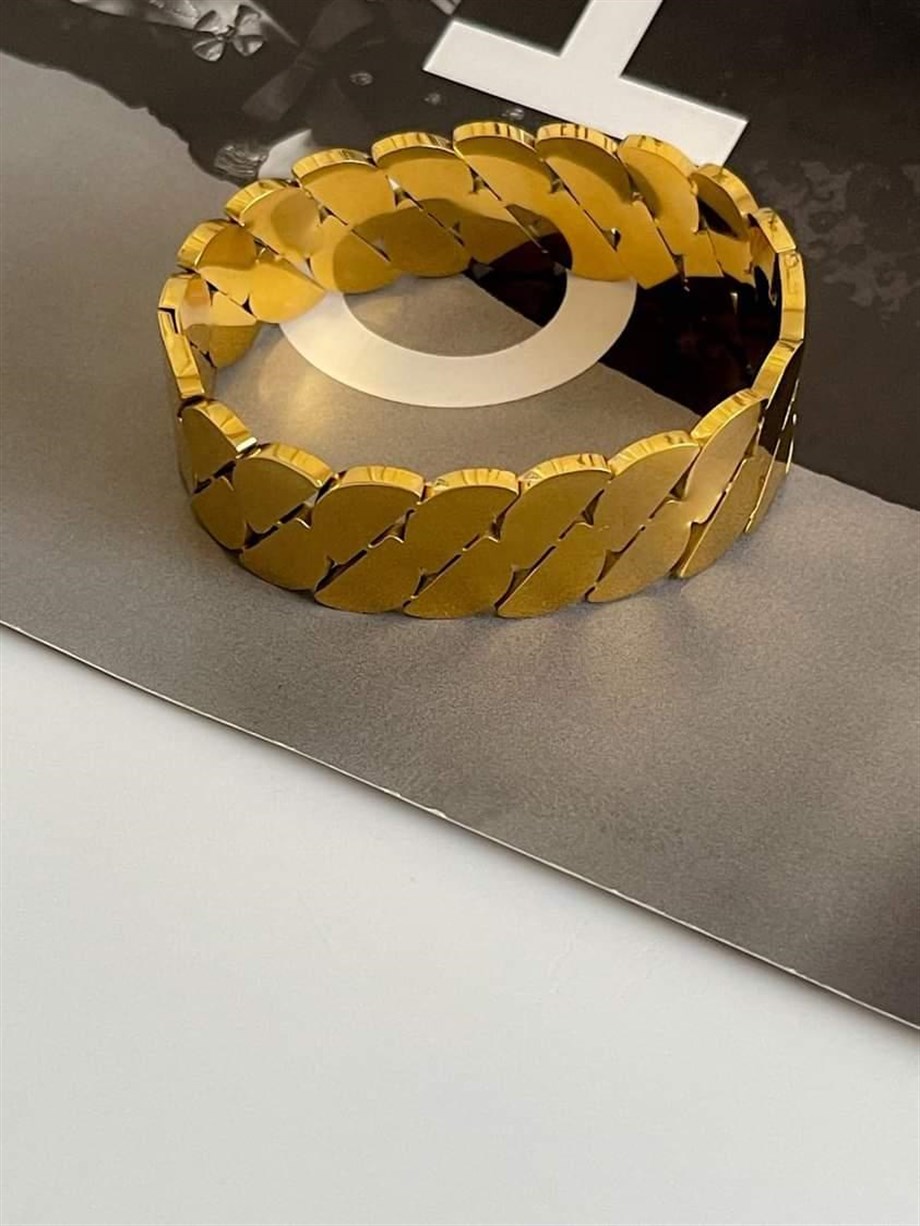 Çelik Gold Renk Örgü Kelepçe Bileklik 
