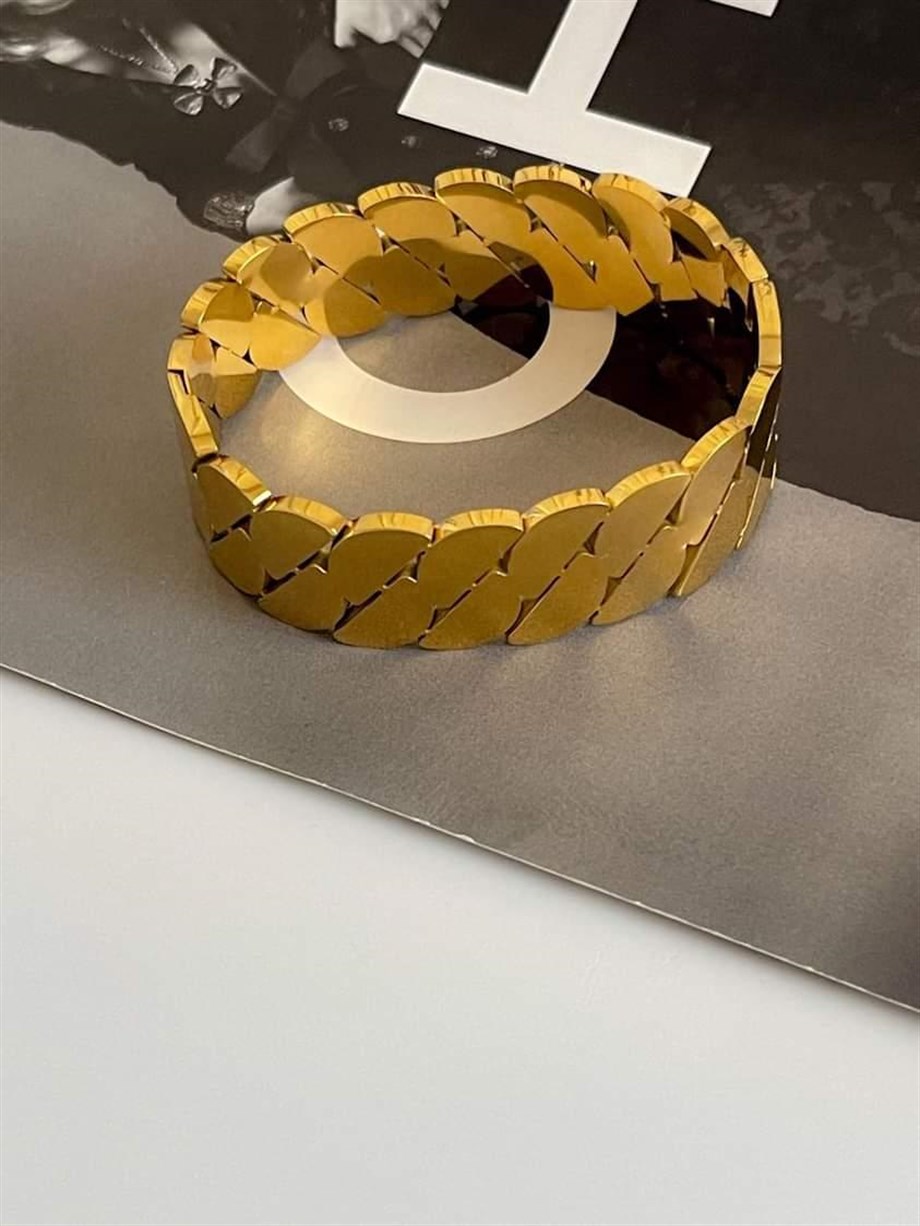 Çelik Gold Renk Örgü Kelepçe Bileklik 