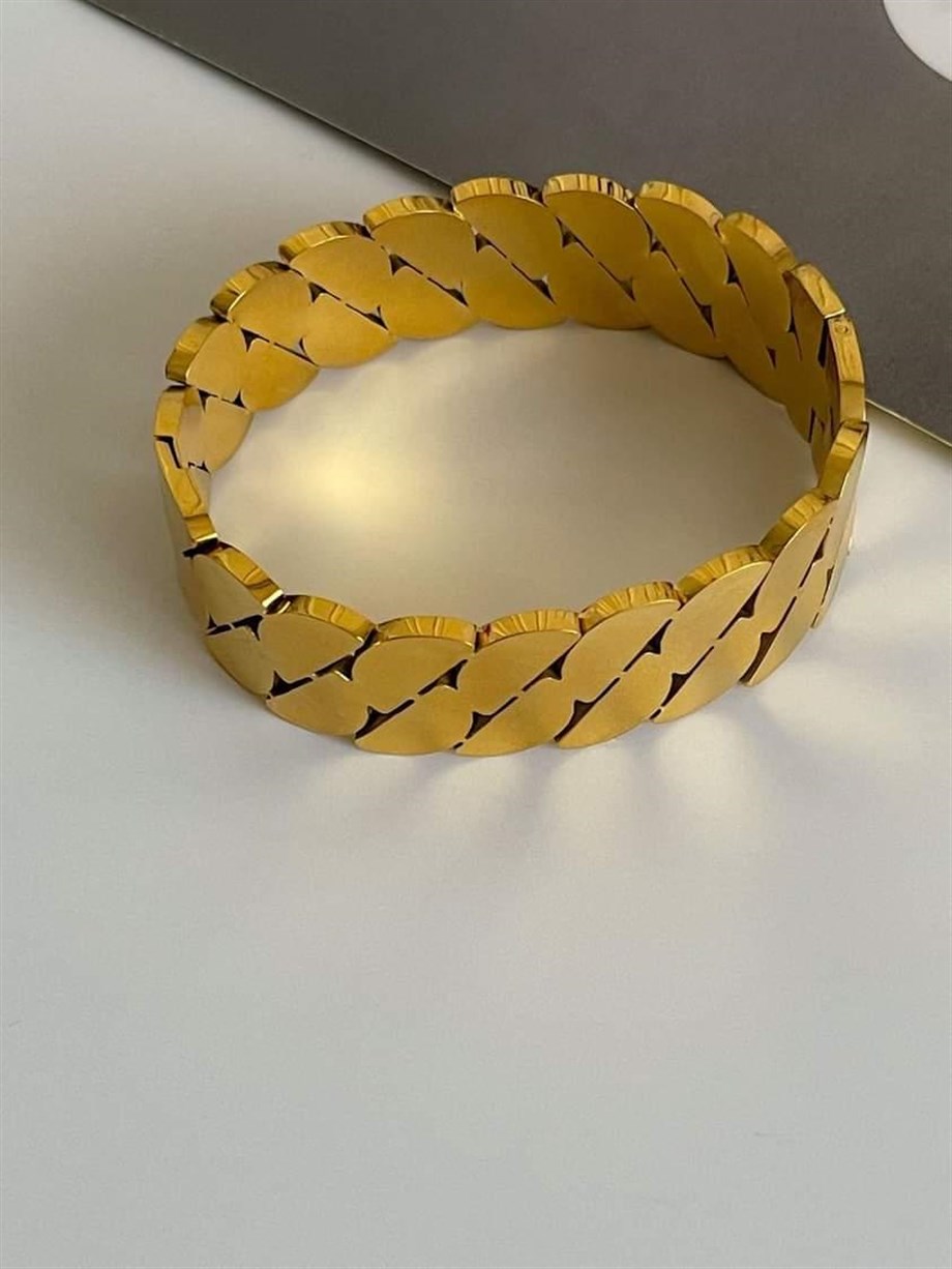 Çelik Gold Renk Örgü Kelepçe Bileklik 