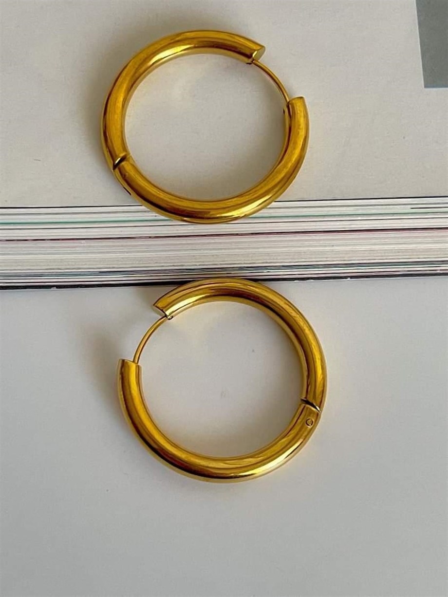Çelik Gold Renk Pera Basic Halka Küpe( 3 Cm)-(6 Numara)