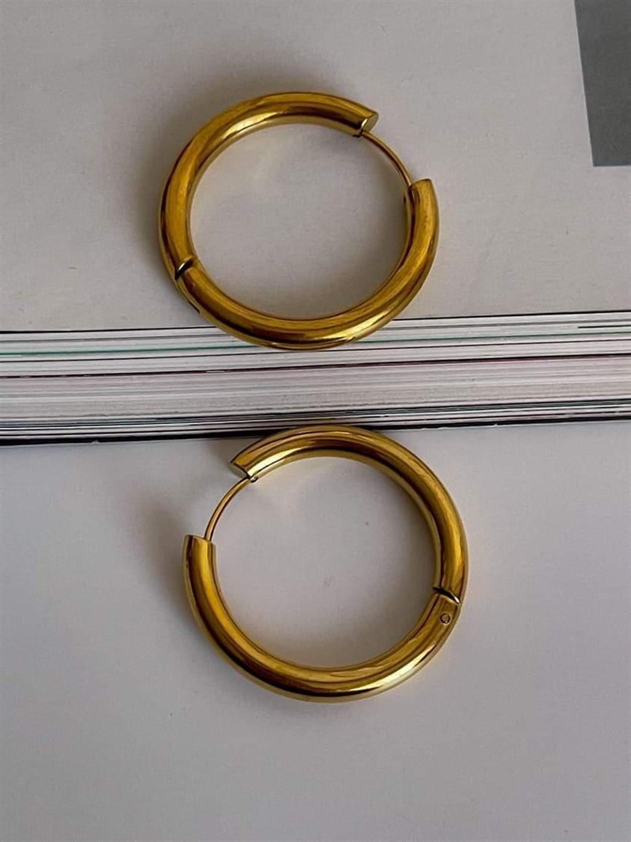 Çelik Gold Renk Pera Basic Halka Küpe( 3 Cm)-(6 Numara)