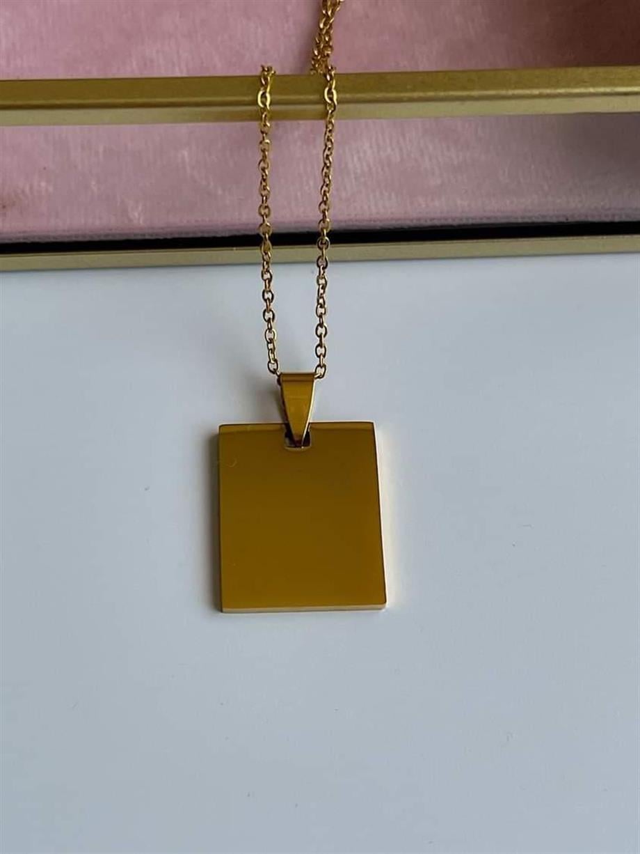 Çelik Gold Renk Plaka İsim Yazdırılabilir Uzun Kolye (60 Cm)
