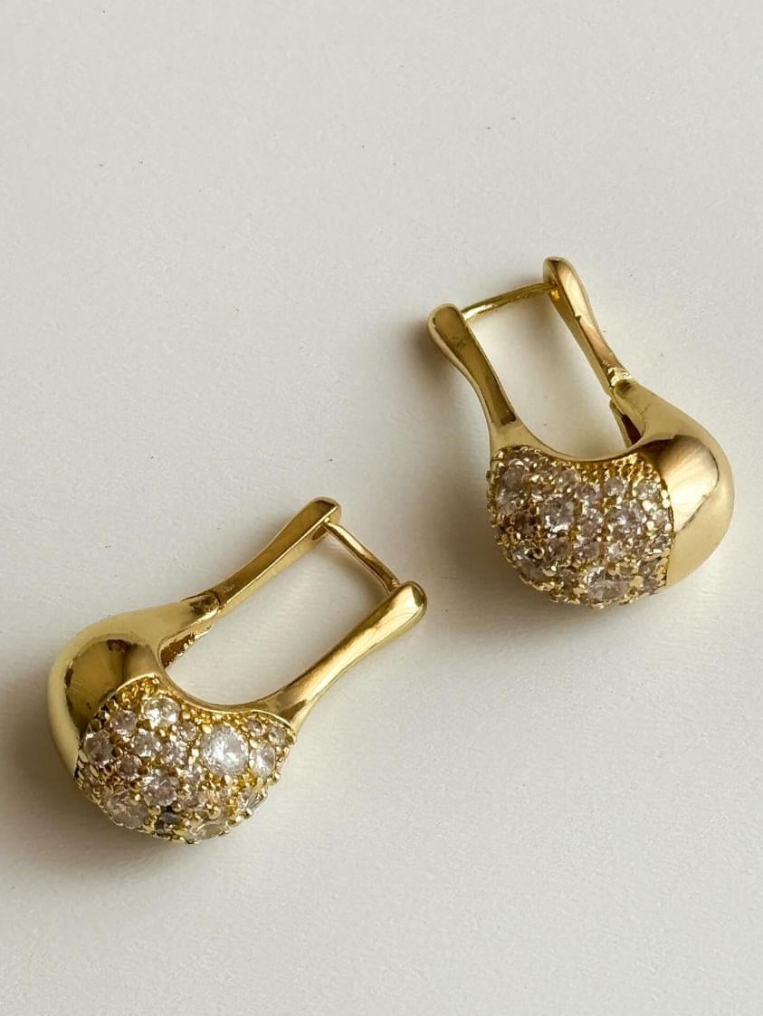 Çelik Gold Renk Zirkon Taşlı Damla Küpe (3 Cm)