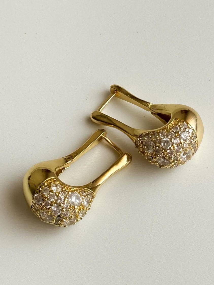 Çelik Gold Renk Zirkon Taşlı Damla Küpe (3 Cm)