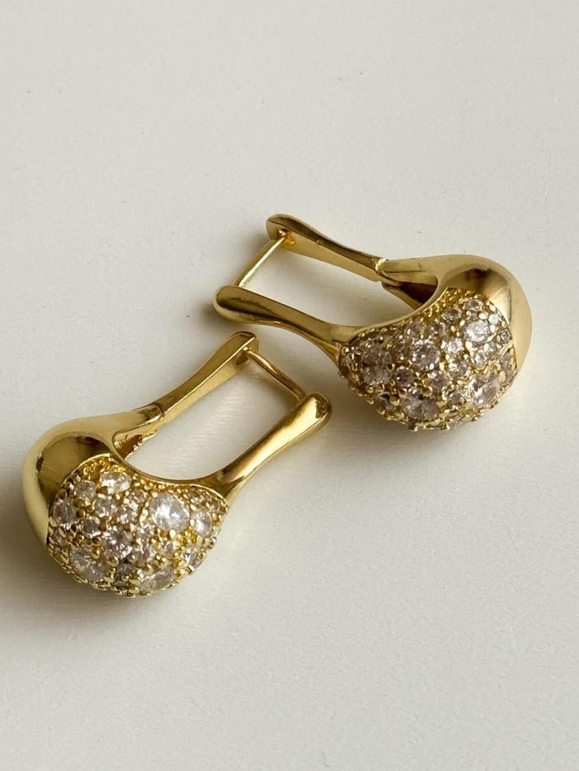 Çelik Gold Renk Zirkon Taşlı Damla Küpe (3 Cm)