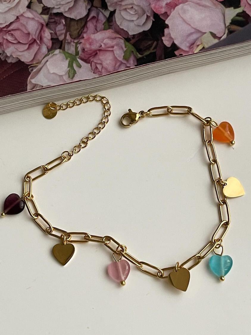 Çelik Gold Renkli Kalpli Halhal (27 Cm)