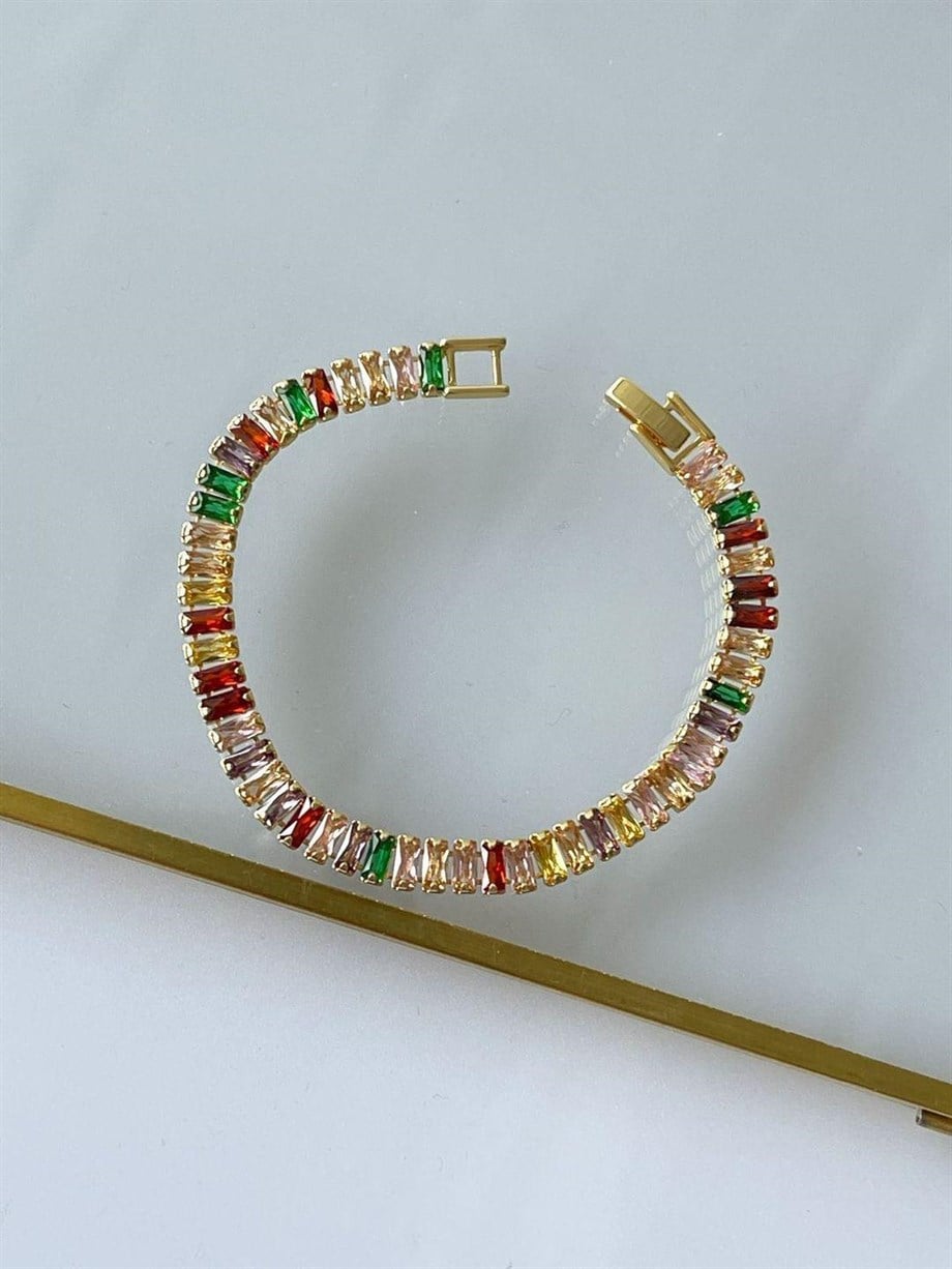 Çelik Gold Renkli Taşlı Lena Bileklik (18 Cm)