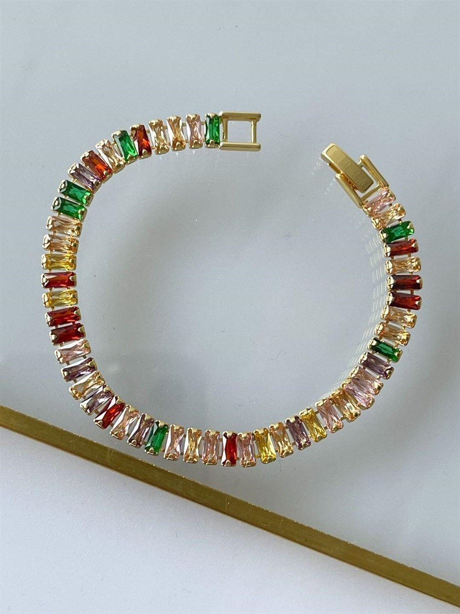 Çelik Gold Renkli Taşlı Lena Bileklik (18 Cm)