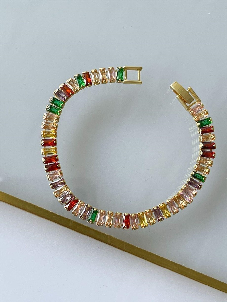Çelik Gold Renkli Taşlı Lena Bileklik (18 Cm)