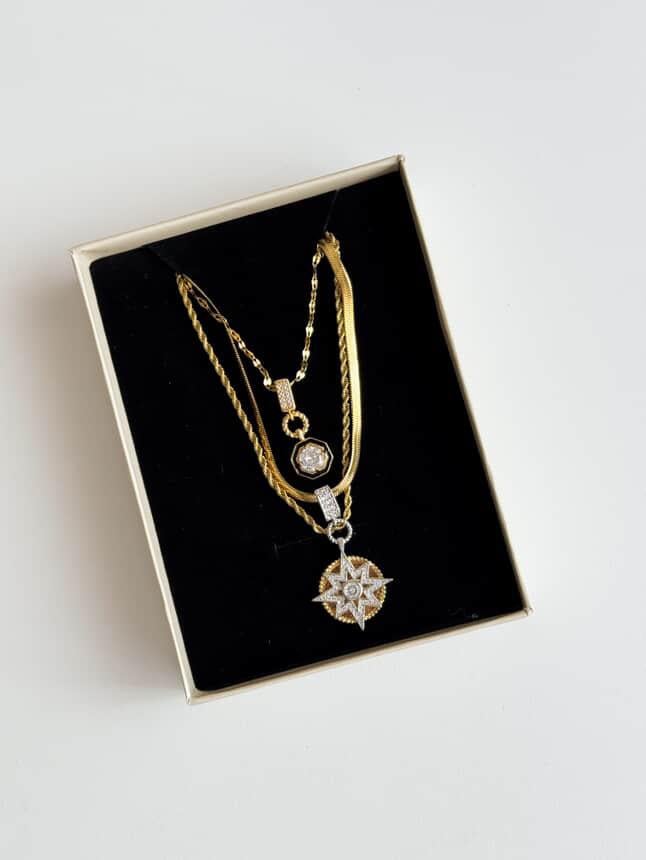 Çelik Gold Serenay Yıldızlı Üçlü Birleşik Olmayan Kombin Kolye (65 Cm)