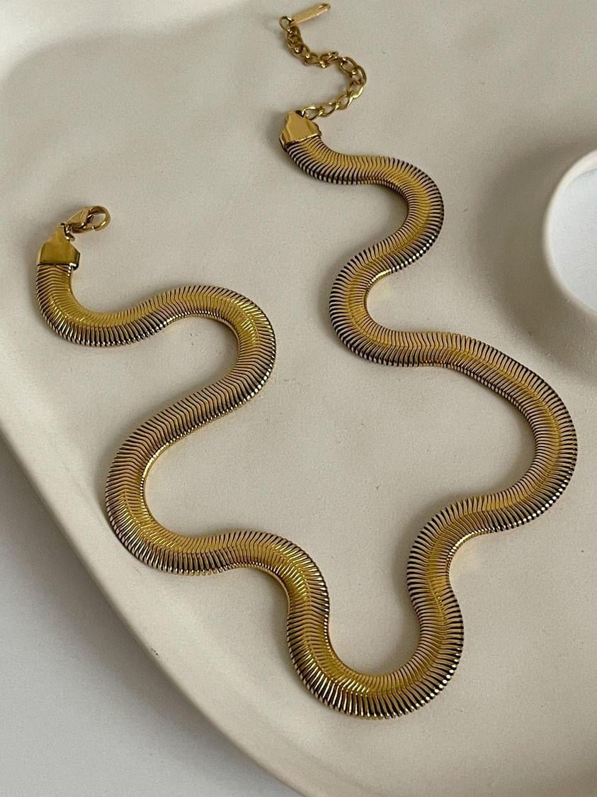 Çelik Gold Snake Kolye (47 Cm)