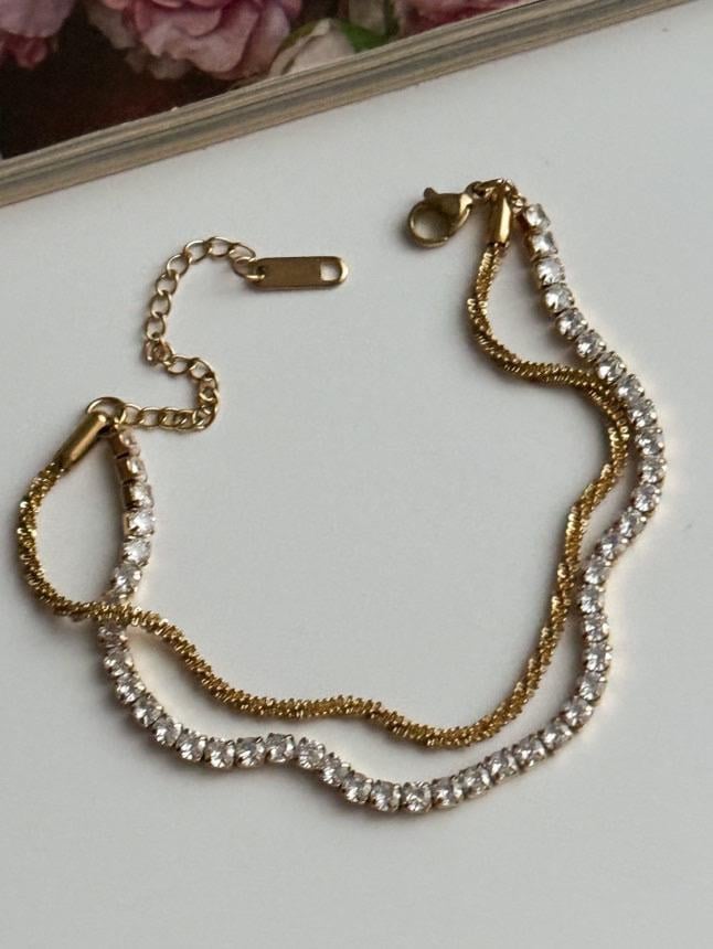 Çelik Gold Su Yolu Burgu İkili Birleşik Kombin Bileklik (21 Cm)