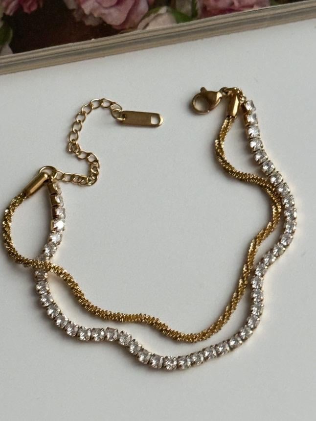 Çelik Gold Su Yolu Burgu İkili Birleşik Kombin Bileklik (21 Cm)