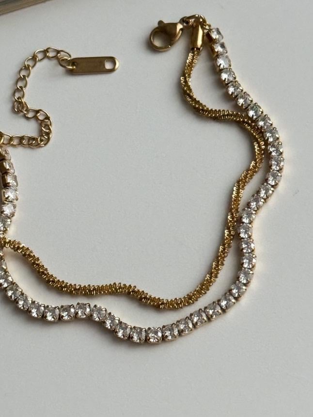 Çelik Gold Su Yolu Burgu İkili Birleşik Kombin Bileklik (21 Cm)