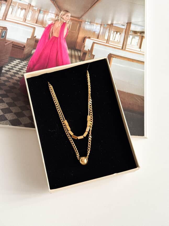 Çelik Gold Topçuklu İkili Birleşik Kombin Kolye (60 Cm)