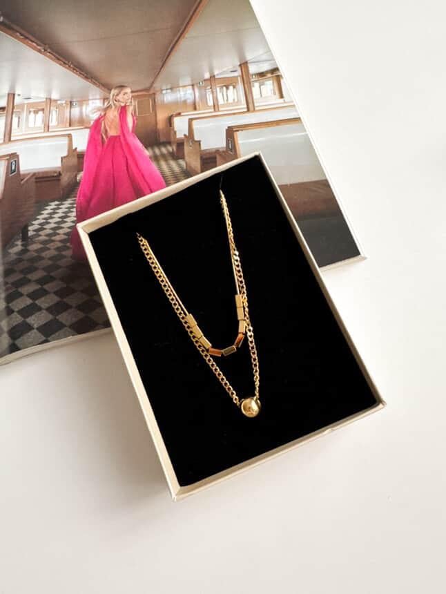 Çelik Gold Topçuklu İkili Birleşik Kombin Kolye (60 Cm)