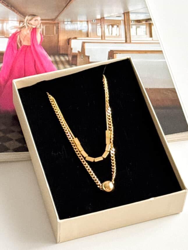 Çelik Gold Topçuklu İkili Birleşik Kombin Kolye (60 Cm)