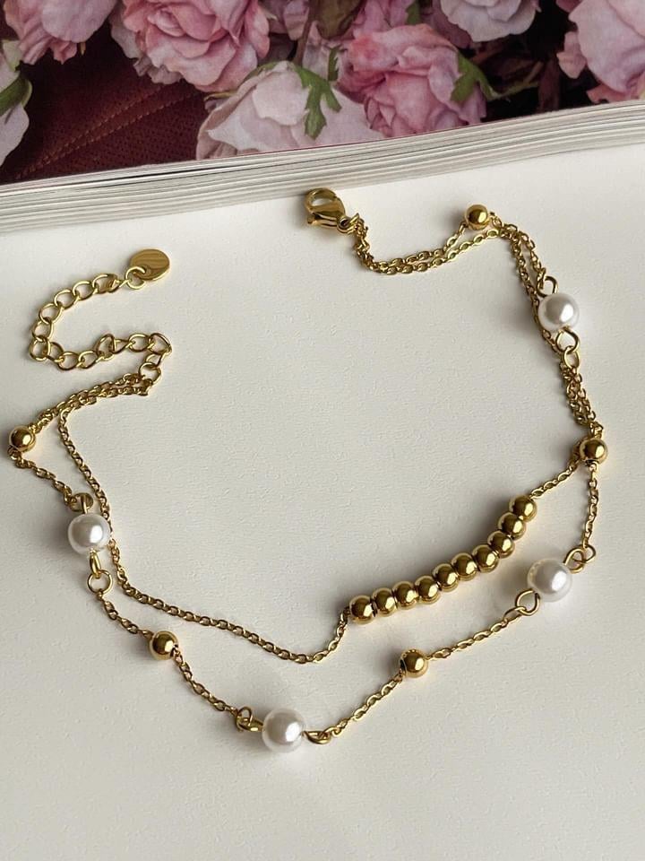 Çelik Gold Topçuklu İncili Halhal (27 Cm)