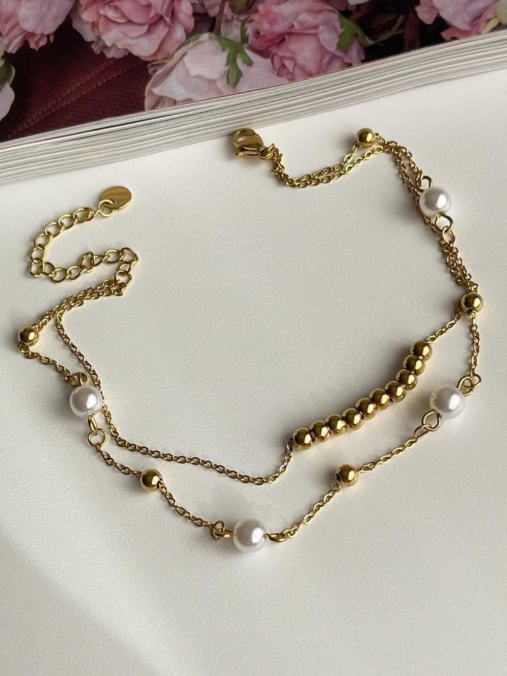 Çelik Gold Topçuklu İncili Halhal (27 Cm)