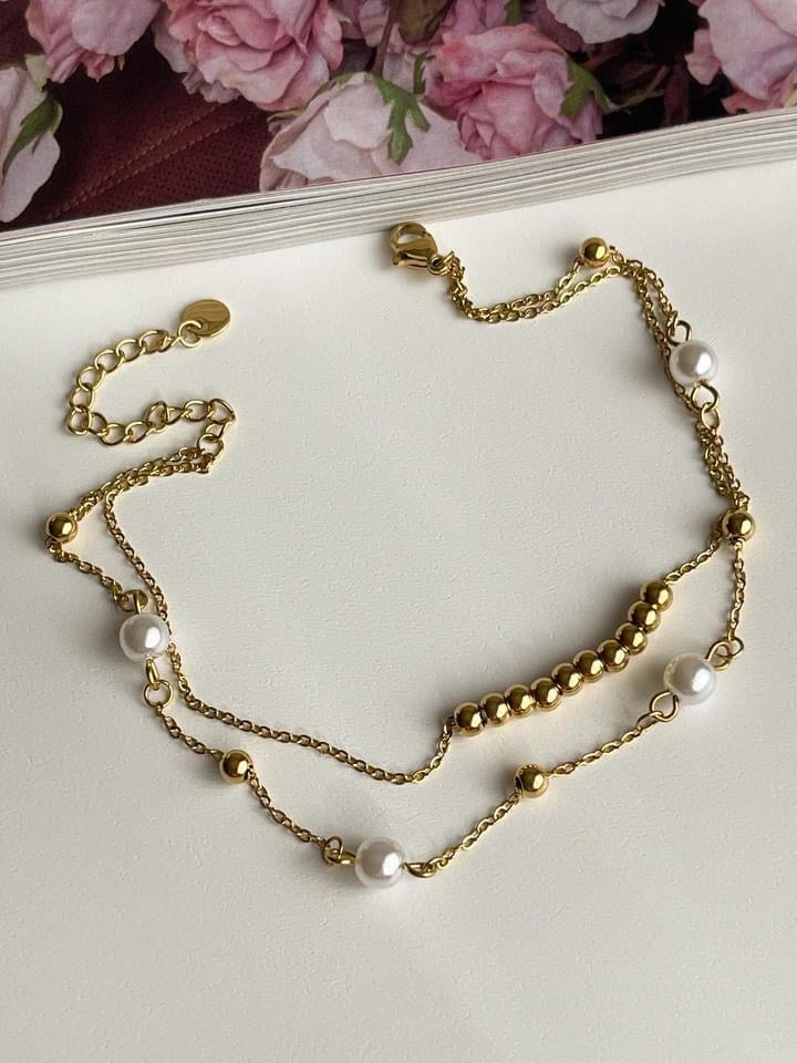 Çelik Gold Topçuklu İncili Halhal (27 Cm)