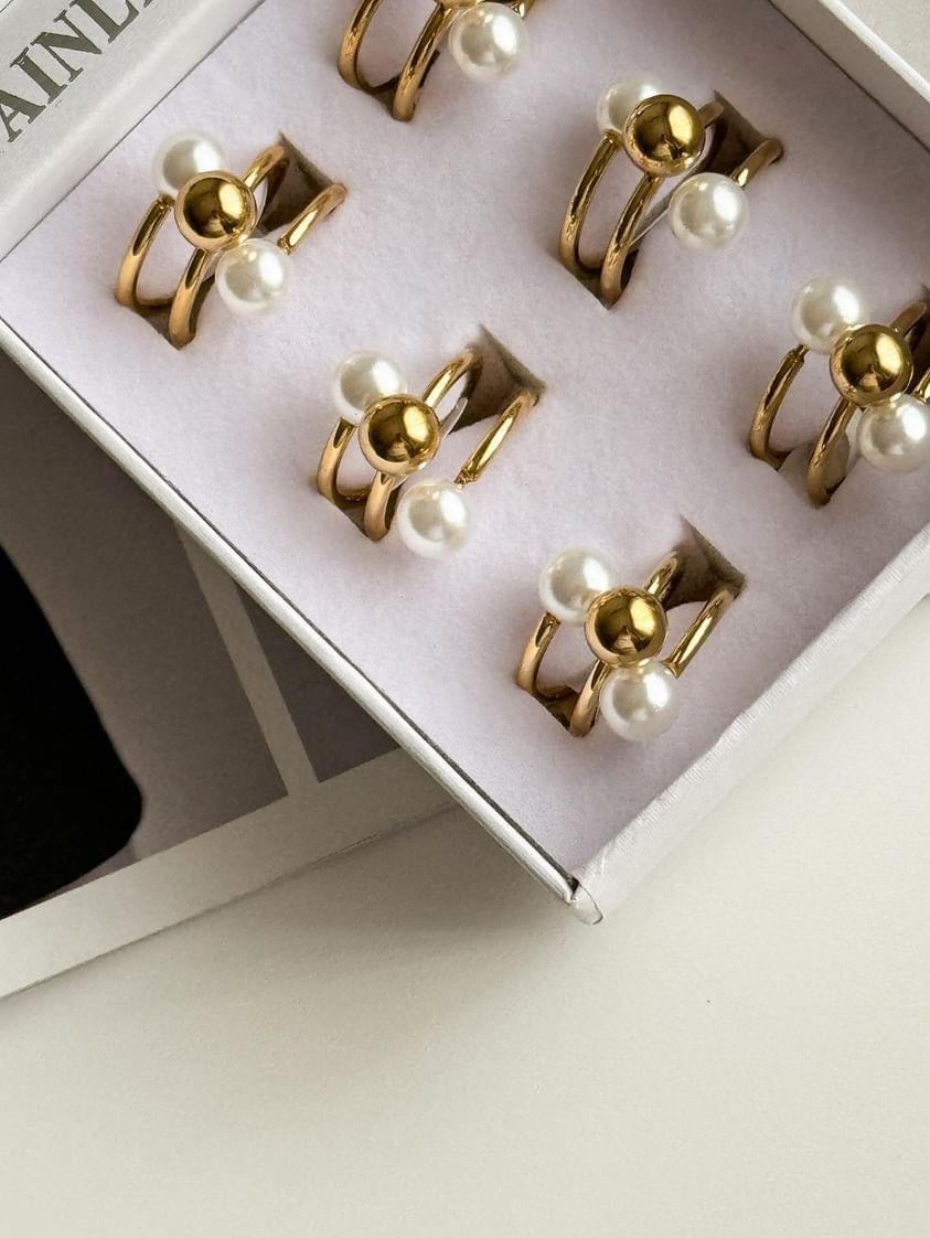Çelik Gold Topçuklu İncili Numaralı Yüzük (17 Numara)