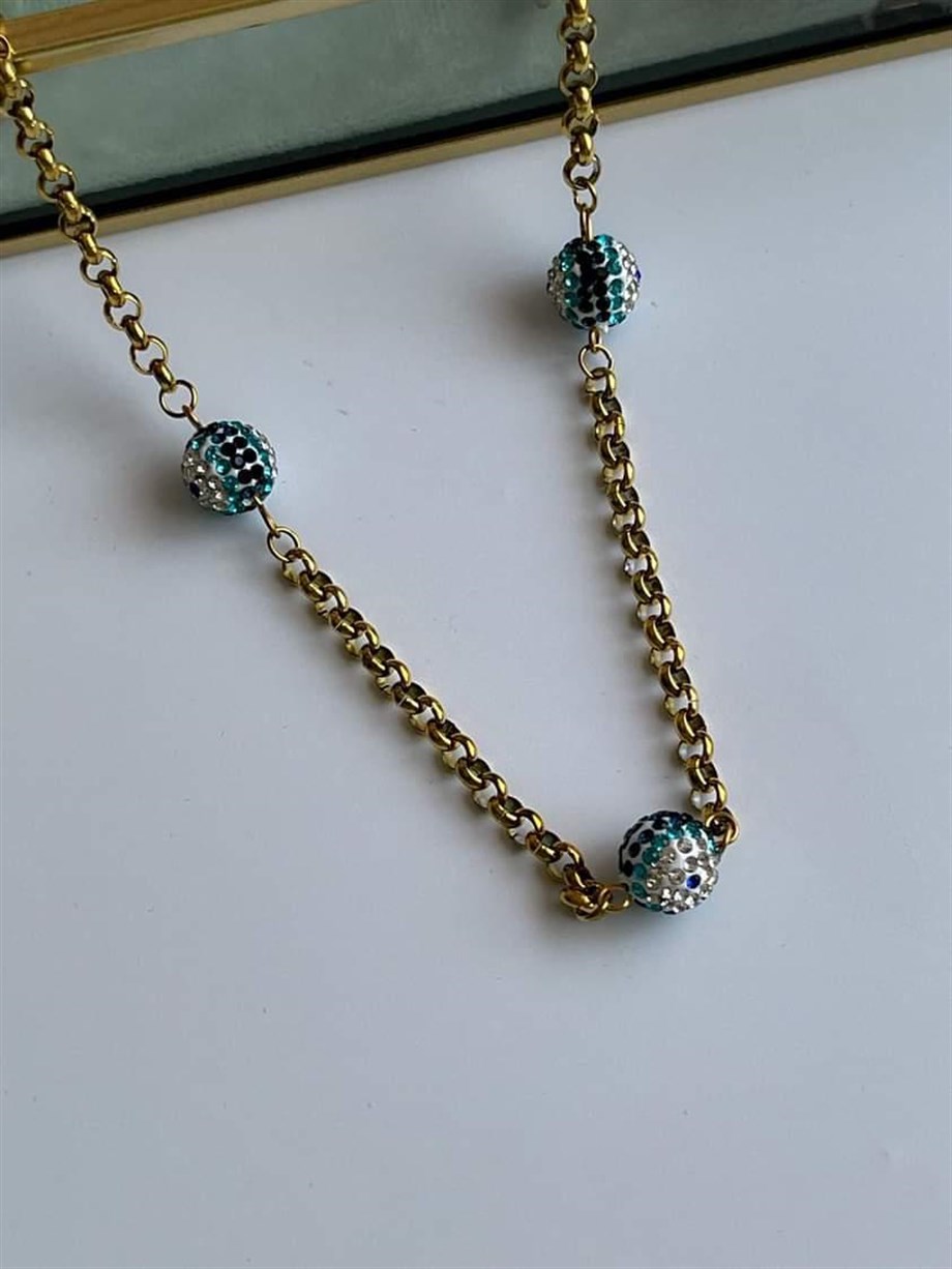 Çelik Gold Topçuklu Nazar Boncuklu Kolye (47 Cm)