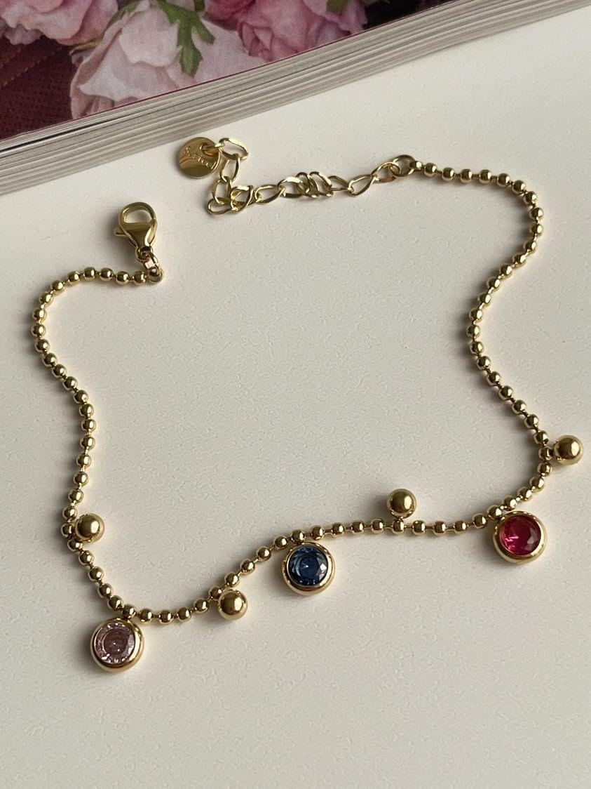 Çelik Gold Topçuklu Renkli Taşlı Halhal (27 Cm)