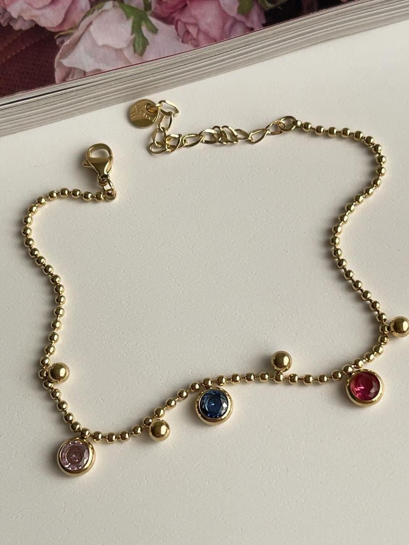 Çelik Gold Topçuklu Renkli Taşlı Halhal (27 Cm)