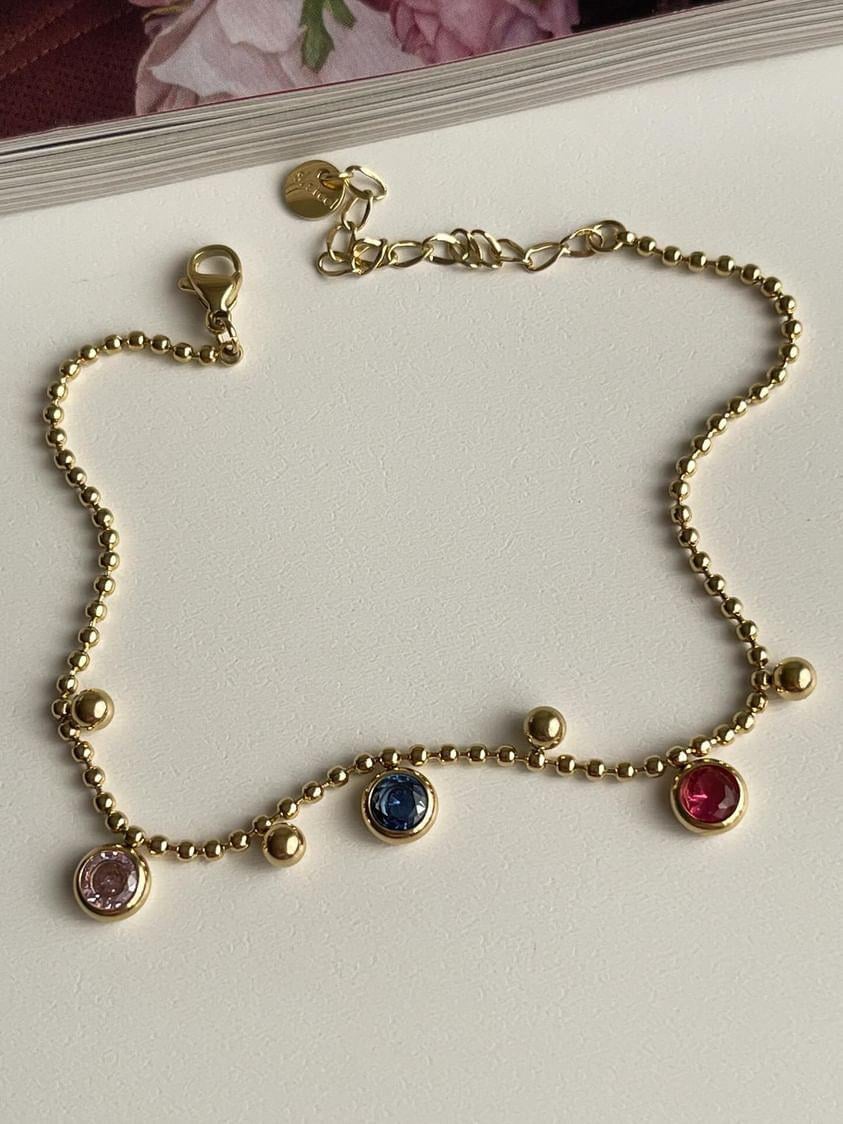 Çelik Gold Topçuklu Renkli Taşlı Halhal (27 Cm)
