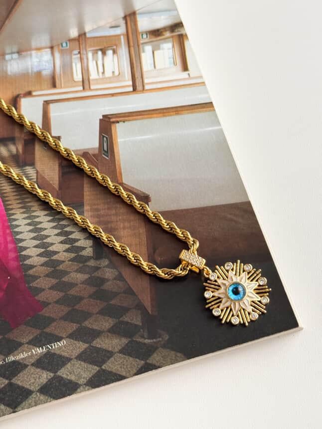 Çelik Gold Uzun Göz Burgu Halat Kolye (64 Cm)