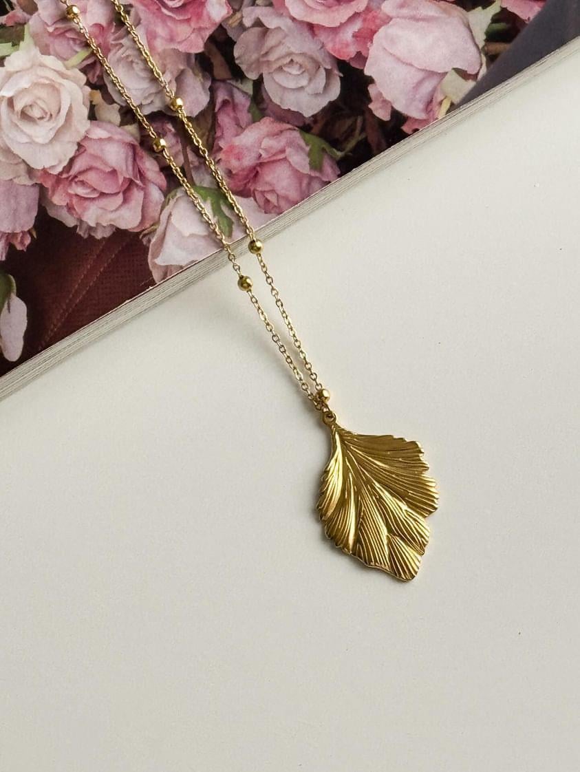 Çelik Gold Yaprak Kolye (45 Cm)