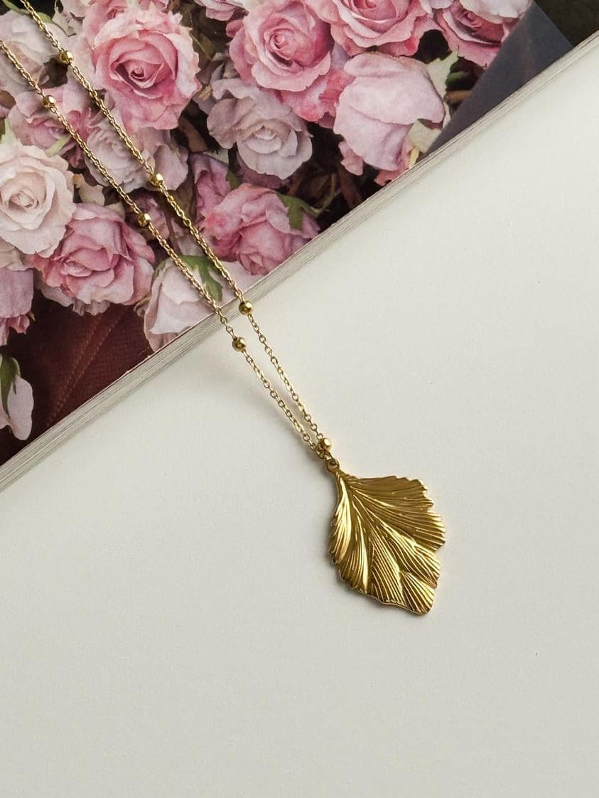 Çelik Gold Yaprak Kolye (45 Cm)