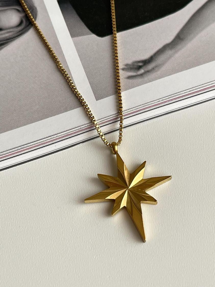Çelik Gold Yıldızlı Kolye (45 Cm)