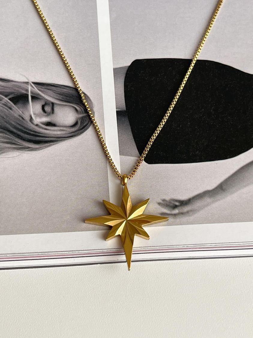 Çelik Gold Yıldızlı Kolye (45 Cm)