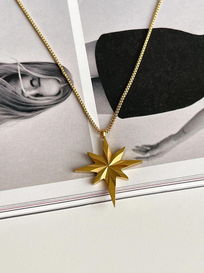 Çelik Gold Yıldızlı Kolye (45 Cm)
