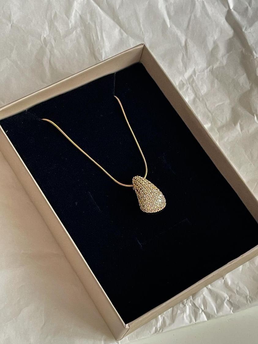 Çelik Gold Zirkon Taşlı Bottega Damla Kolye (46 Cm)