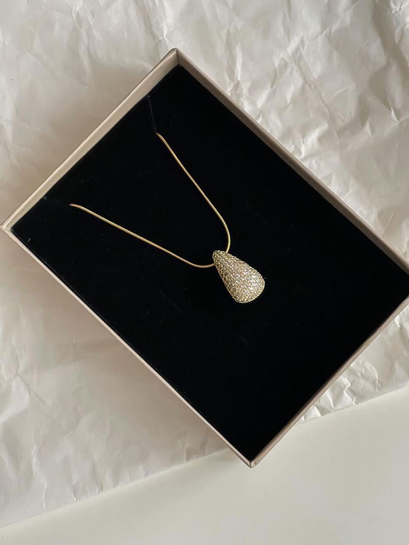 Çelik Gold Zirkon Taşlı Bottega Damla Kolye (46 Cm)