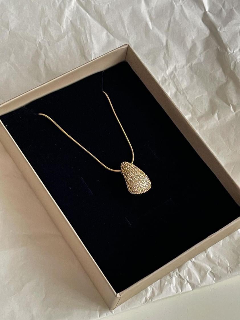 Çelik Gold Zirkon Taşlı Bottega Damla Kolye (46 Cm)
