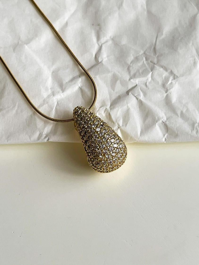Çelik Gold Zirkon Taşlı Bottega Damla Kolye (46 Cm)