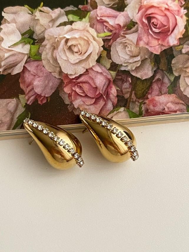 Çelik Gold Zirkon Taşlı Bottega Küpe (2.5 Cm)