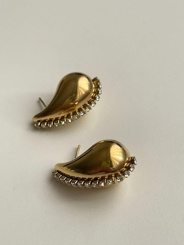 Çelik Gold Zirkon Taşlı Bottega Küpe (2.5 Cm)
