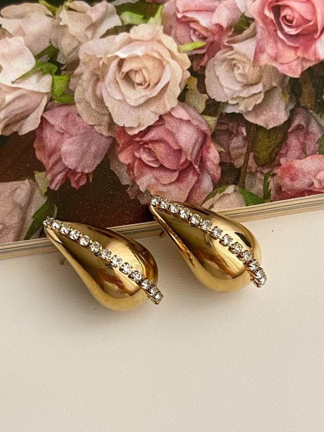 Çelik Gold Zirkon Taşlı Bottega Küpe (2.5 Cm)