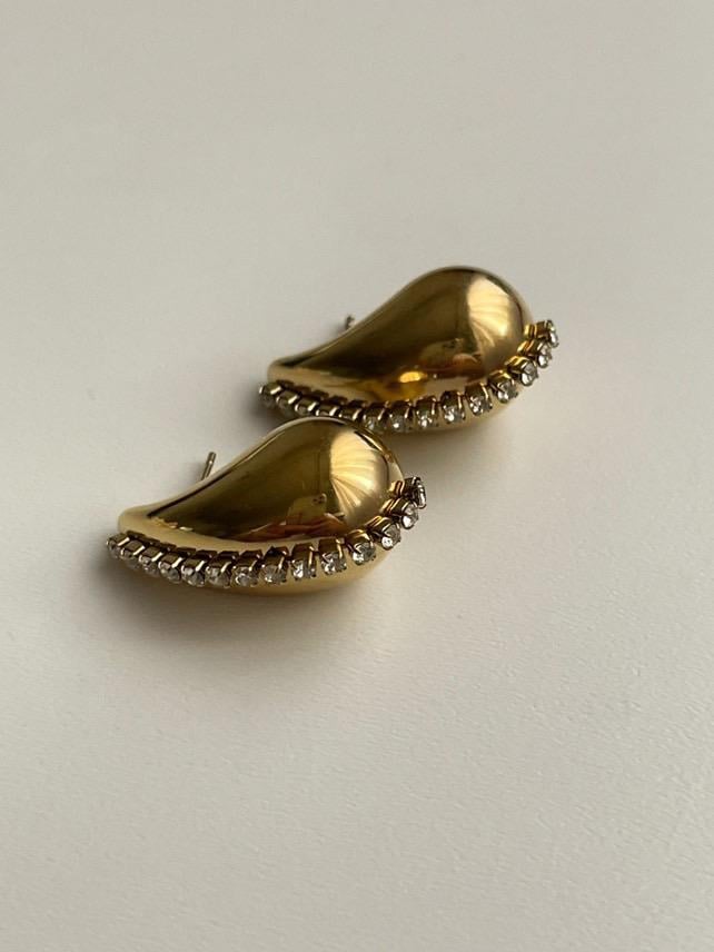 Çelik Gold Zirkon Taşlı Bottega Küpe (2.5 Cm)