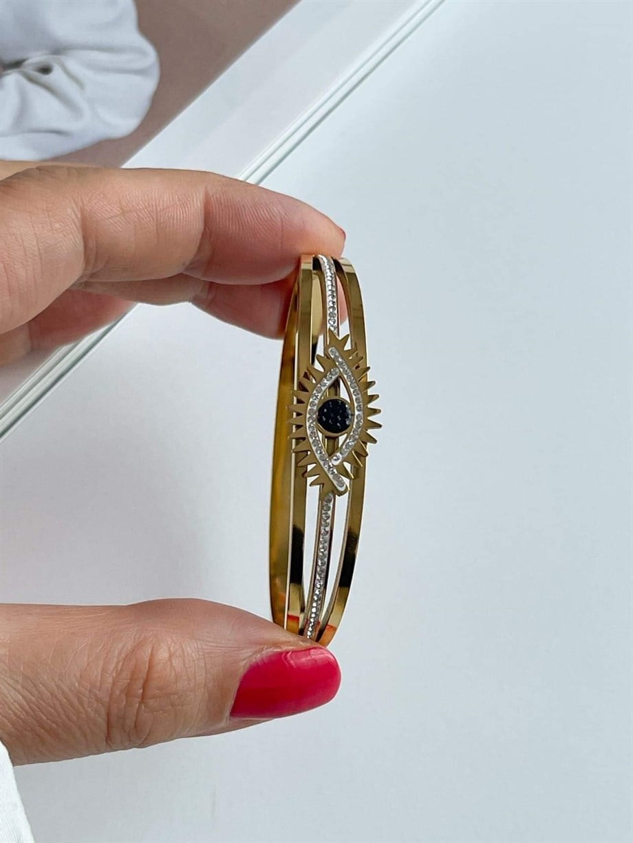 Çelik Göz Detaylı Kelepçe Bileklik (6.40 Cm)