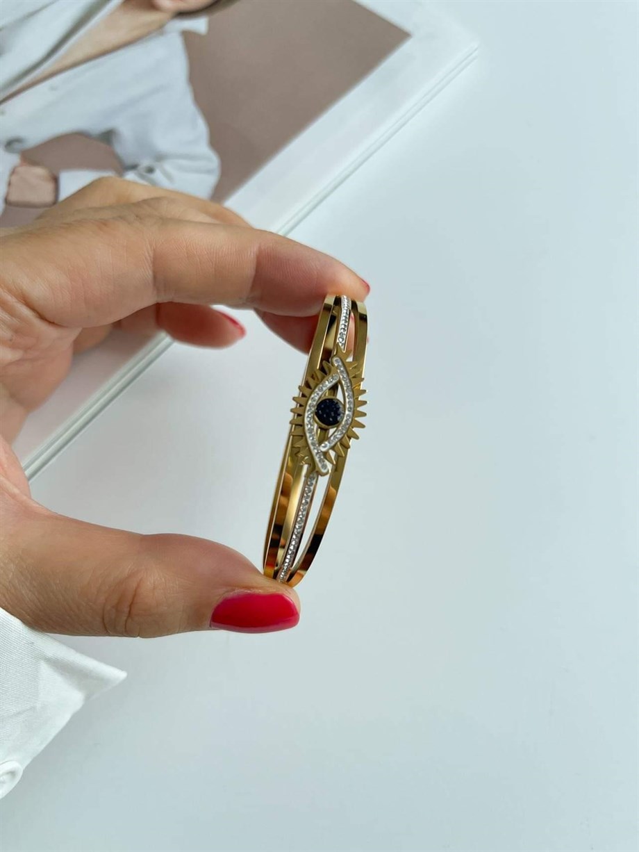 Çelik Göz Detaylı Kelepçe Bileklik (6.40 Cm)
