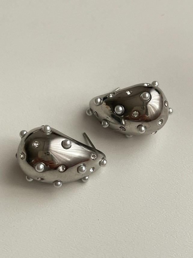Çelik Gümüş İncili Zirkon Taşlı Bottega Küpe (2.5 Cm)