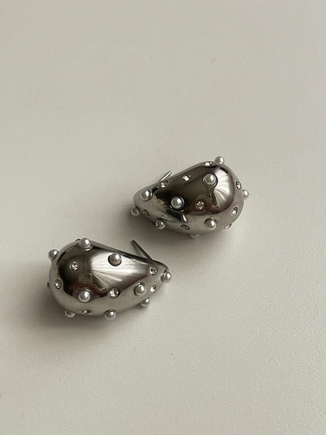 Çelik Gümüş İncili Zirkon Taşlı Bottega Küpe (2.5 Cm)
