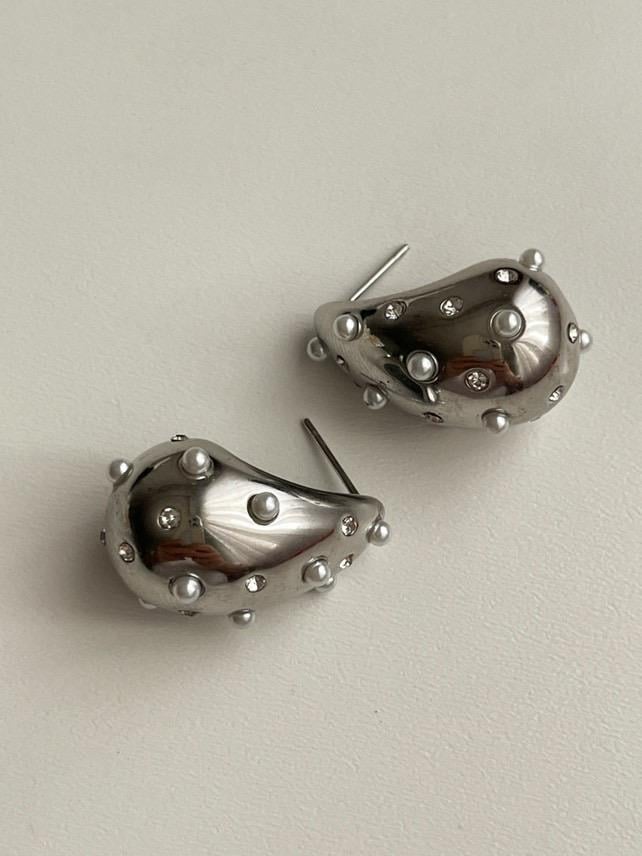 Çelik Gümüş İncili Zirkon Taşlı Bottega Küpe (2.5 Cm)